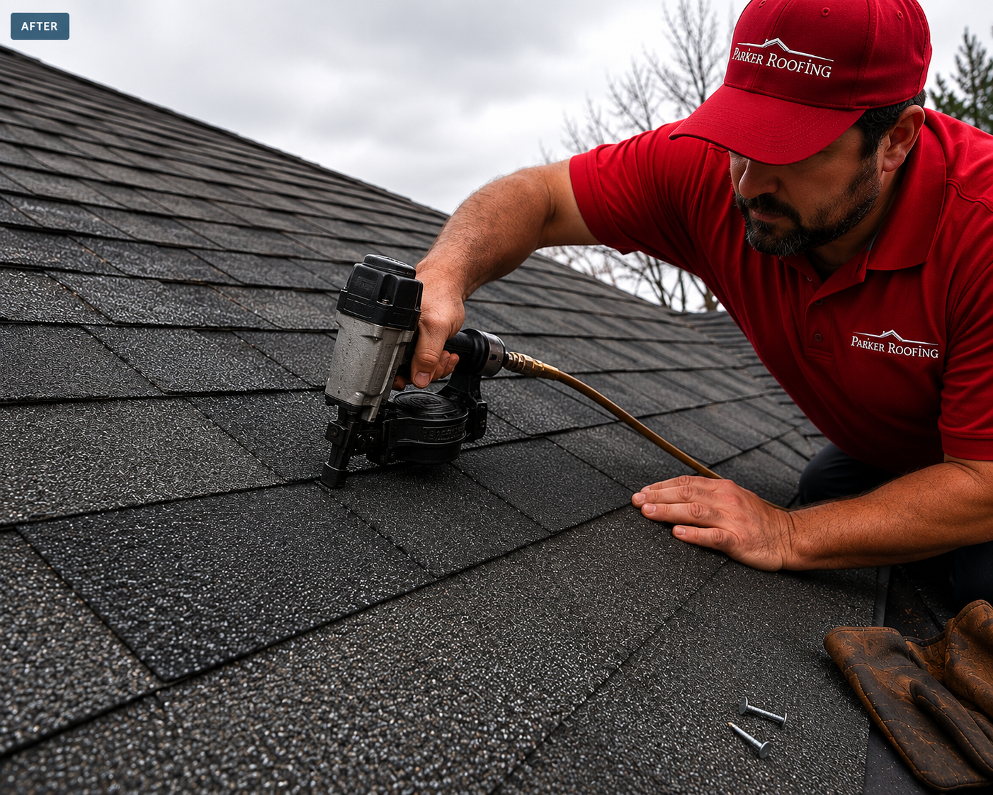 Parker Roofing crew member completing a roof repair in Cincinnati