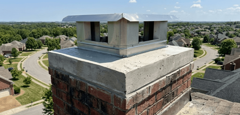 Completed chimney repair by Parker Roofing — new cap and sealed flashing