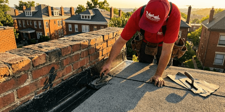 Parker Roofing crew installing a commercial flat roof in Cincinnati, OH